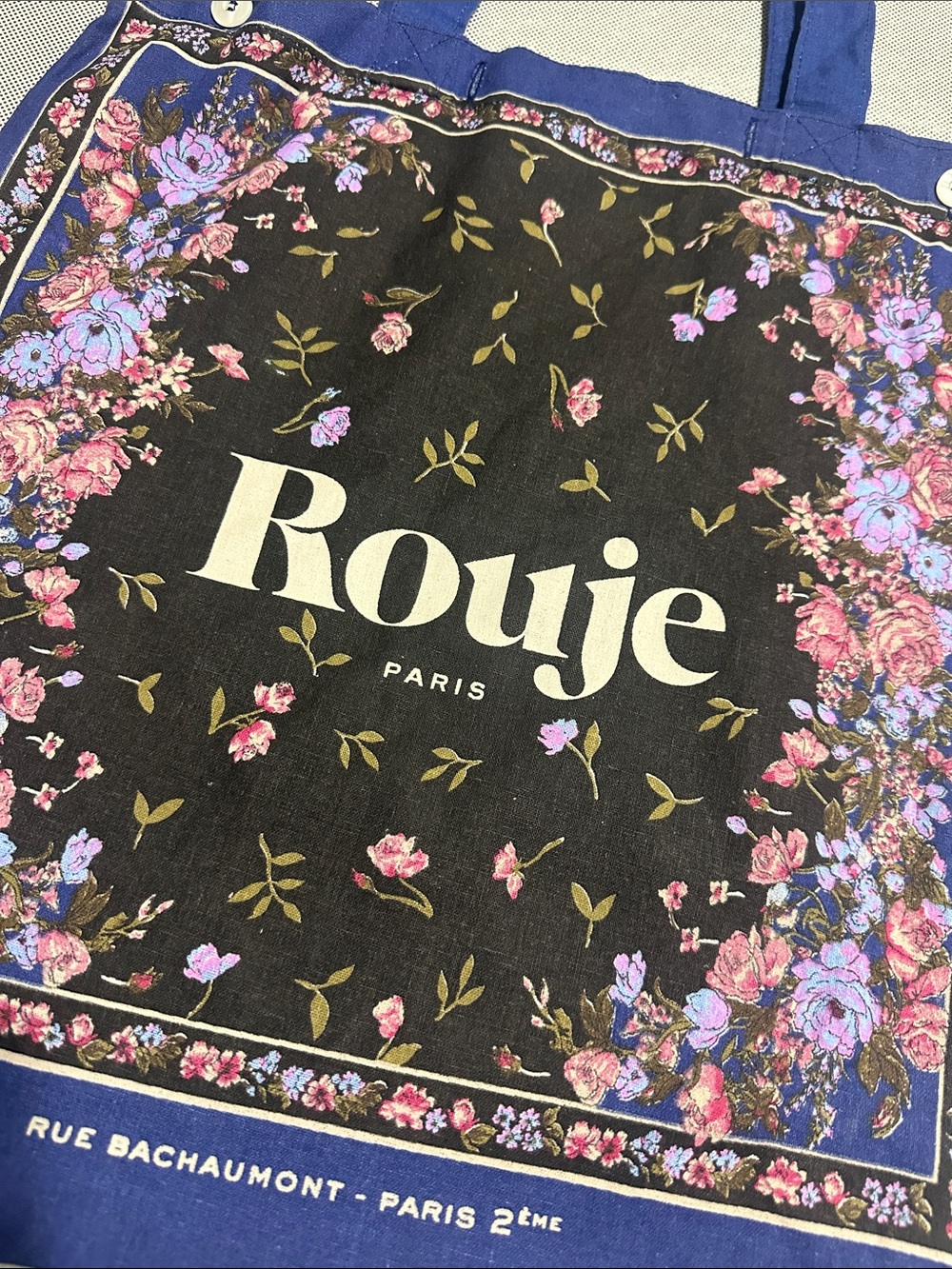 Rouje Paris Blue Floral Canvas Tote Bag - Picture 2 of 8